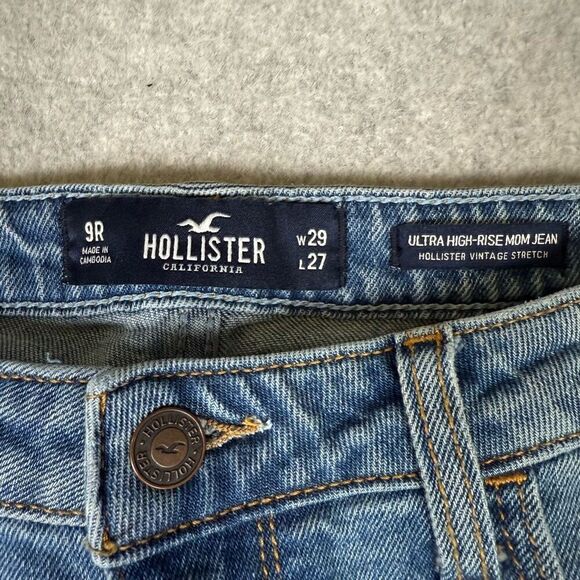 Hollister Womens Size 9 Ultra High Rise Mom Denim Jeans Blue Light Wash - Picture 8 of 8